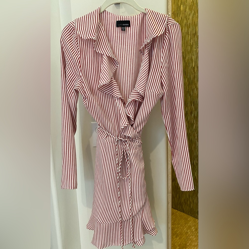 Super Cute Red/White striped wrap dress, size Medium